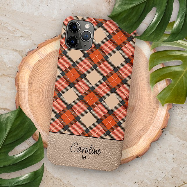 Custom Autumn Pumpkin Orange Brown Tartan Muster iPhone Hülle (Von Creator hochgeladen)
