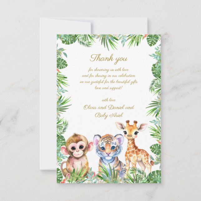 Custom Baby Affe Tiger und Giraffe Vielen Dank Dankeskarte (Vorderseite)