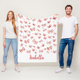 Custom baby blanket with pink bows & strawberries  fleecedecke