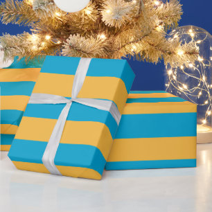 Custom Baby Blue und Gelb Horizontale Streifen Geschenkpapier