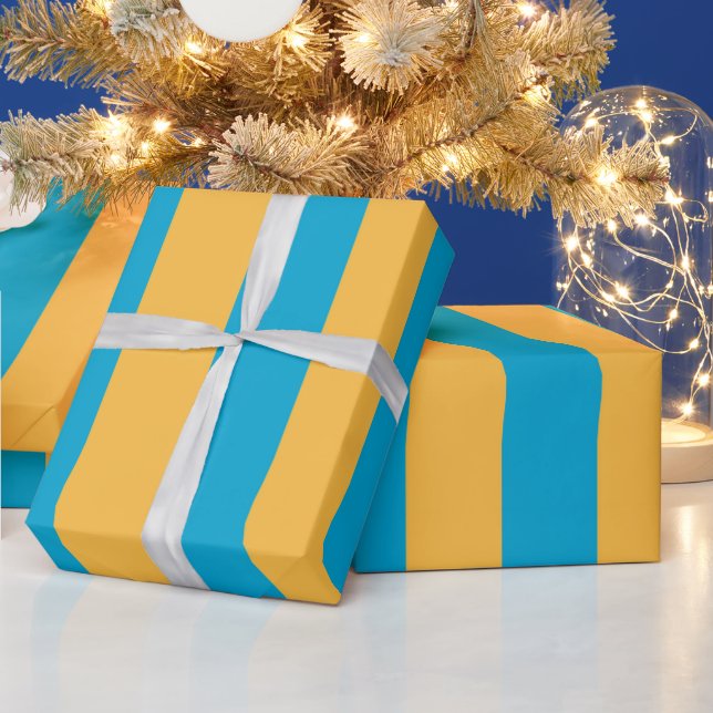 Custom Baby Blue und Gelb vertikale Streifen Geschenkpapier (Feiertage)