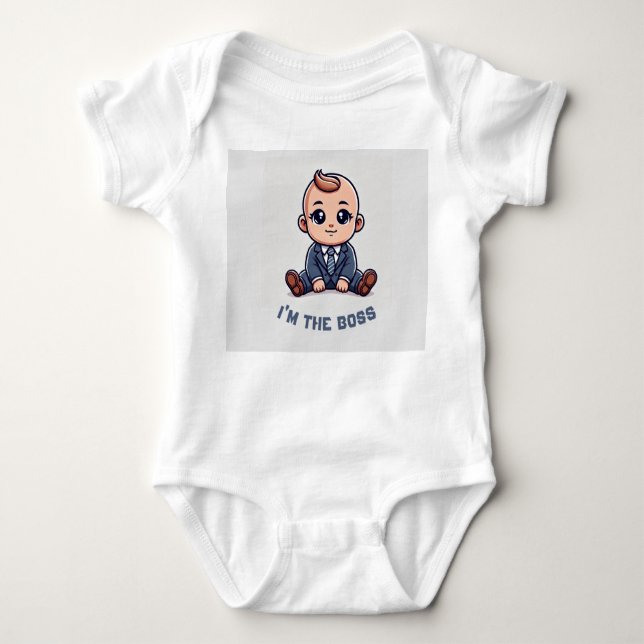 Custom Baby Bodysuit-"I'm the Boss" Foto & Text Baby Strampler (Vorderseite)
