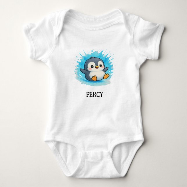 Custom Baby Bodysuit - Percy Pinguin Name Outfit Baby Strampler (Vorderseite)