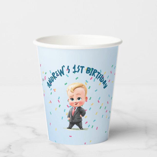 Custom Baby Boy Birthday Party Paper Cup Drinkware Pappbecher (Vorderseite)