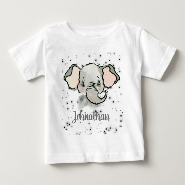 Custom Baby Boy Name Kleiner Niedlicher Elefant T-shirt (Vorderseite)