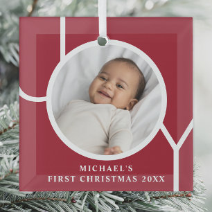 Custom Baby Boy's First Christmas Foto Ornament Aus Glas