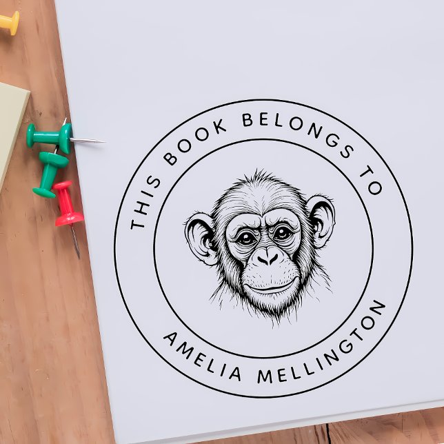 Custom Baby Chimp Dieses Buch gehört zu Kid's Name Permastempel (Von Creator hochgeladen)