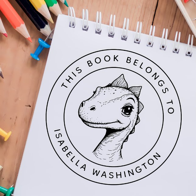 Custom Baby Dino Dieses Buch gehört zum Namen des  Gummistempel (Von Creator hochgeladen)