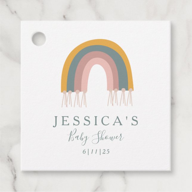 Custom Baby Dusche Boho Rainbow Minimalistisch Mut Geschenkanhänger (Vorderseite)