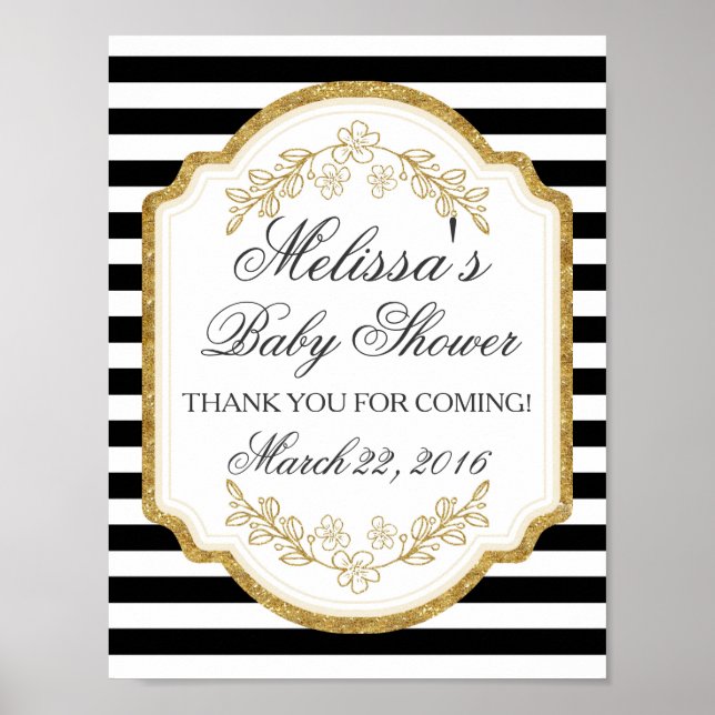 Custom Baby Dusche Schild, Black Gold, Welcome Pos Poster (Vorne)