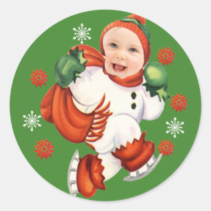 Custom Baby Face Foto Chubby Santa Snowflakes Runder Aufkleber