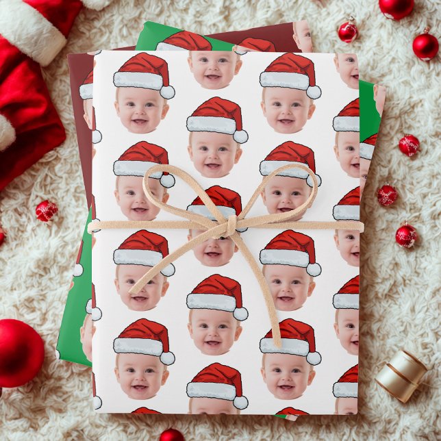 Custom Baby Face Foto Santa Claus Hat Weihnachten Geschenkpapier Set (Von Creator hochgeladen)