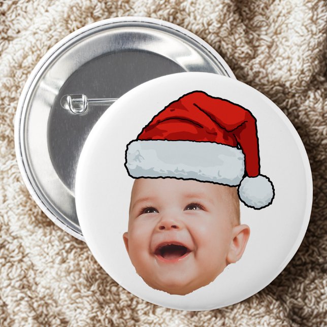 Custom Baby Face Foto Weihnachtsmannmütze Weihnach Button (Von Creator hochgeladen)