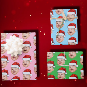 Custom Baby Face Foto Weihnachtsmannmütze Weihnach Geschenkpapier Set