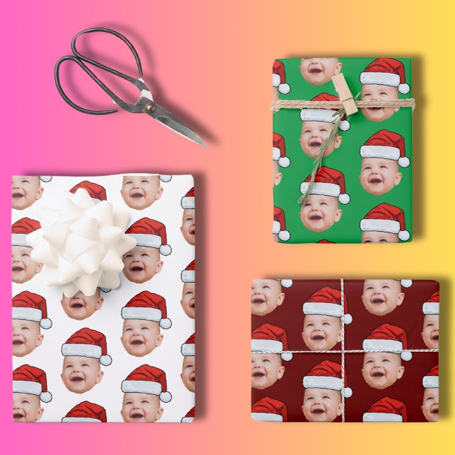 Custom Baby Face Foto Weihnachtsmannmütze Weihnach Geschenkpapier Set (Von Creator hochgeladen)