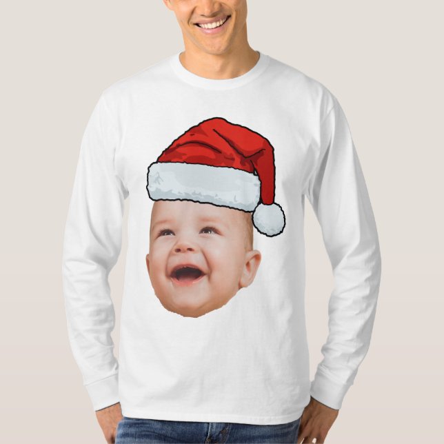 Custom Baby Face Foto Weihnachtsmannmütze Weihnach T-Shirt (Vorderseite)