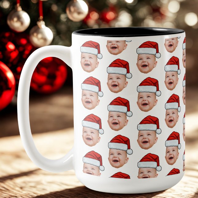 Custom Baby Face Foto Weihnachtsmannmütze Weihnach Zweifarbige Tasse (Von Creator hochgeladen)