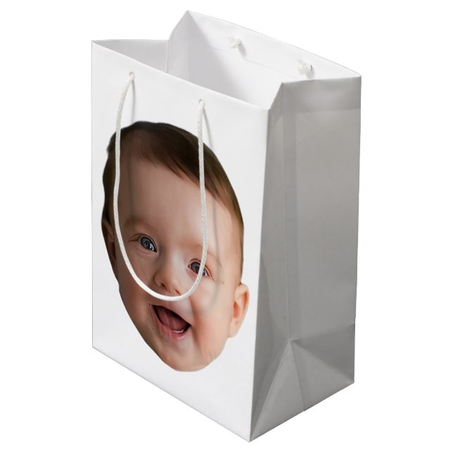 Custom Baby Face, Funny custom photo Mittlere Geschenktüte (Rückseite Schrägansicht)