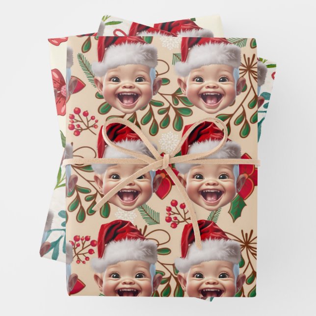 Custom Baby Face Weihnachtsmannmütze Weihnachts-Fo Geschenkpapier Set (Beispiel)