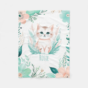 Custom Baby Fleece Blanket Boho Kitten Design