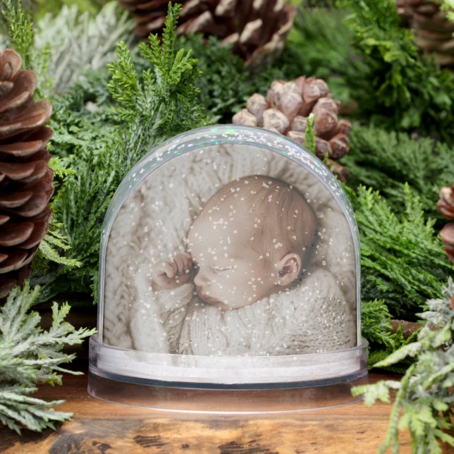 Custom Baby Foto Birth Stats Red Heart Keepake Schneekugeln (Winter)