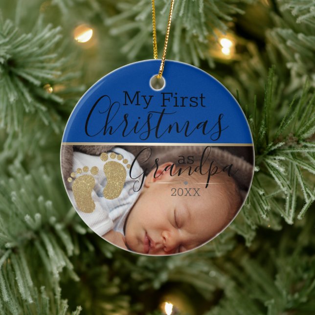 Custom Baby Foto First Christmas als Opa Keramik Ornament (Baum)