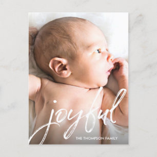 Custom Baby Foto Joyce Script Weihnachtsgeburt Feiertagspostkarte