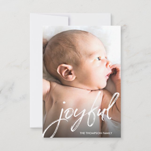 Custom Baby Foto Joyce Script Weihnachtsgeburt Karte (Vorderseite)