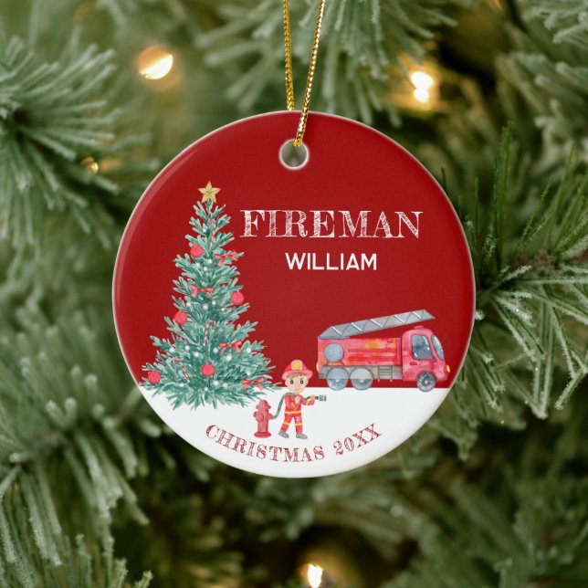 Custom Baby Foto Keepake Fireman Weihnachtsbaum Keramik Ornament (Baum)