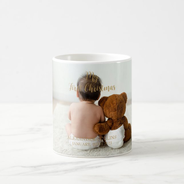 Custom Baby Foto Mein erstes Weihnachts-Gold-Scrip Kaffeetasse (Mittel)