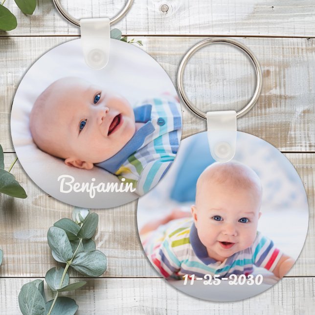 Custom Baby Foto Personalisiert Name & Geburtstag Schlüsselanhänger (Von Creator hochgeladen)