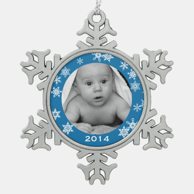 Custom Baby Foto Snowflake Weihnachtsschmuck Schneeflocken Zinn-Ornament (Vorderseite)