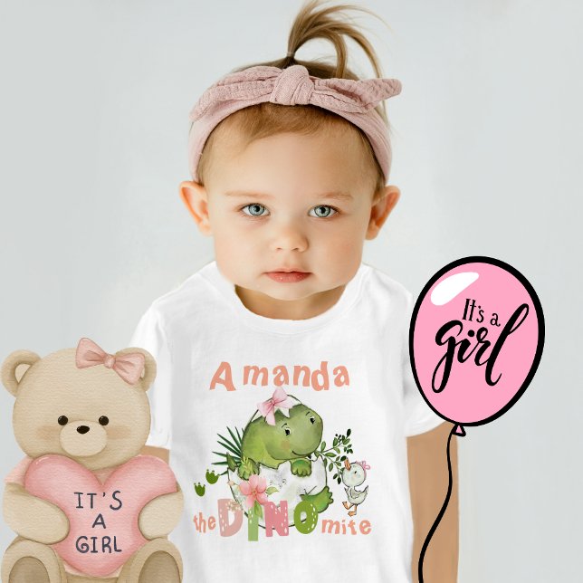 Custom Baby Girl Dinosaur DINO Mite T - Shirt (Custom Baby Girl Dinosaur DINO Mite T-Shirt )