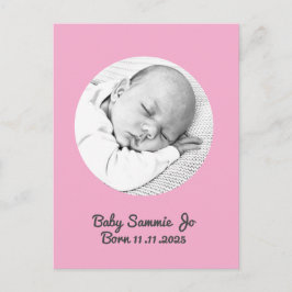 Custom Baby Girl Geburtsankündigung, rosa Postkart Postkarte