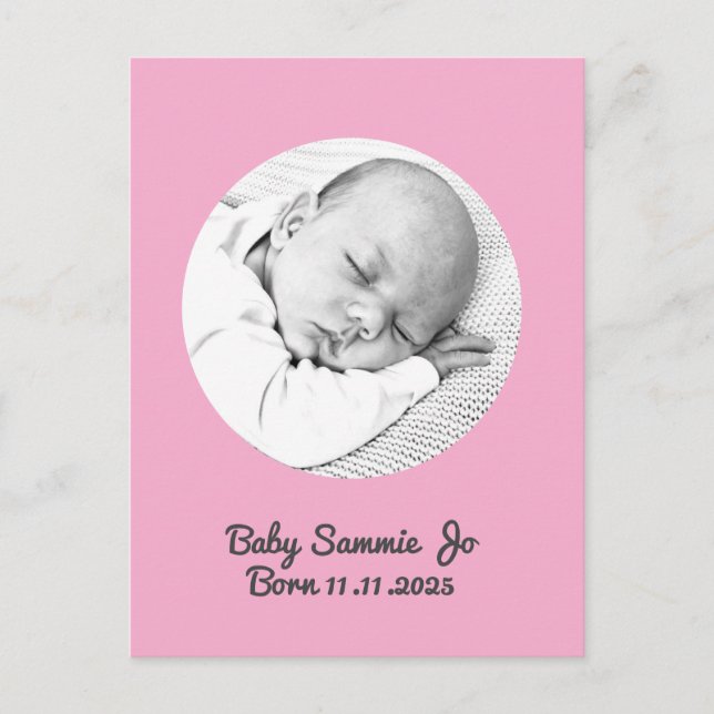 Custom Baby Girl Geburtsankündigung, rosa Postkart Postkarte (Vorderseite)