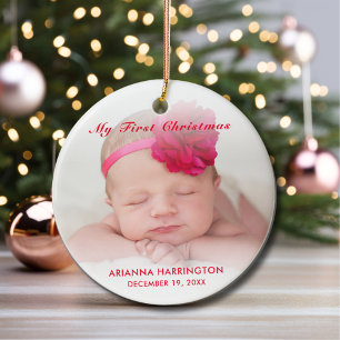 Custom Baby Girl My First Christmas Ornament Red