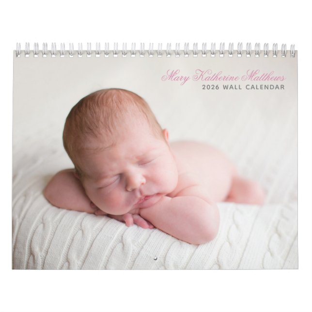 Custom Baby Girl Neugeborenes Foto Chic Pink 2026  Kalender (Titelbild)