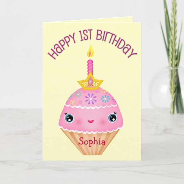 Custom Baby Girl's First Birthday Cupcake Card Karte (Vorderseite)