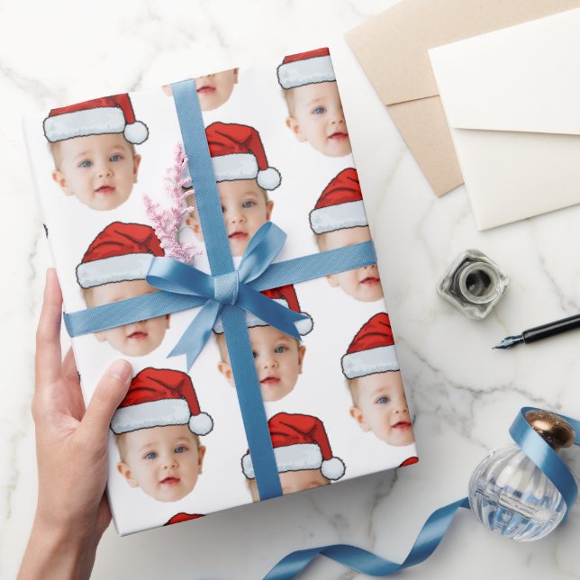 Custom Baby Head Foto Weihnachtsmannmütze Weihnach Geschenkpapier (Schenken)