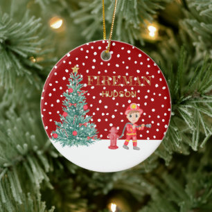 Custom Baby Keepake Fireman Weihnachtsbaum Keramik Ornament