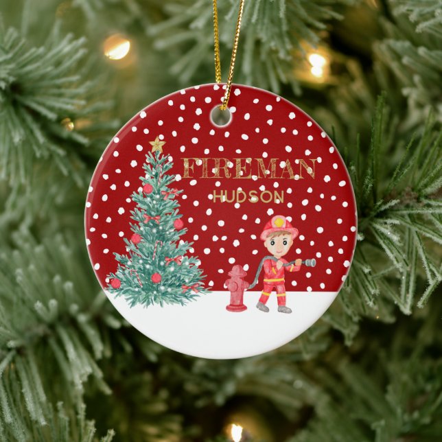 Custom Baby Keepake Fireman Weihnachtsbaum Keramik Ornament (Baum)