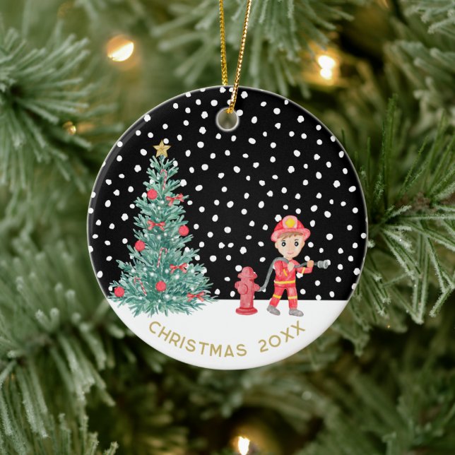 Custom Baby Keepake Fireman Weihnachtsbaum Keramik Ornament (Baum)