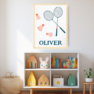 CUSTOM BABY NAME Badminton Racquets & Birdies Poster