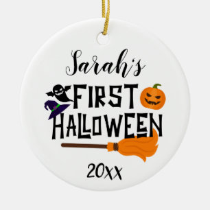Custom Baby Name First Halloween Pumpkin 2022 Keramik Ornament