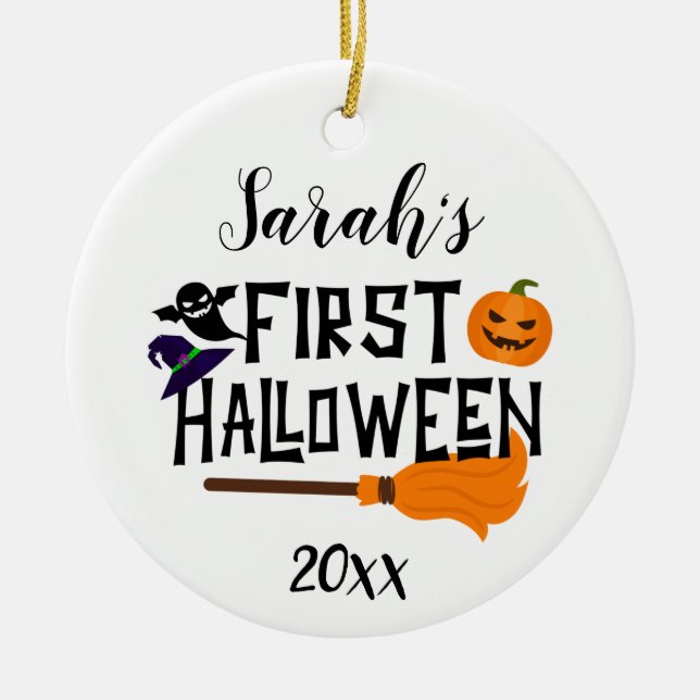 Custom Baby Name First Halloween Pumpkin 2022 Keramik Ornament (Vorne)