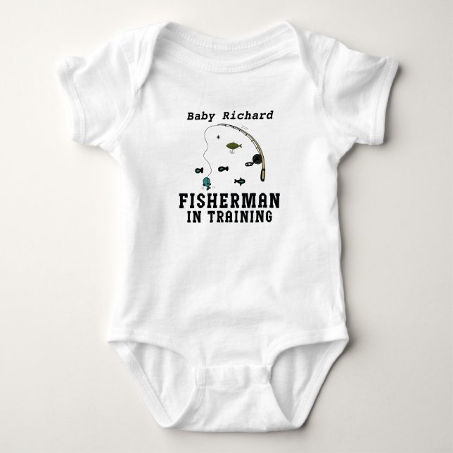 Custom Baby Name Fisherman in Training Strampler (Vorderseite)