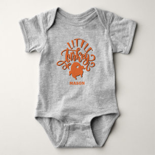 Custom Baby Name Orange Little Turkey Erntedank Baby Strampler