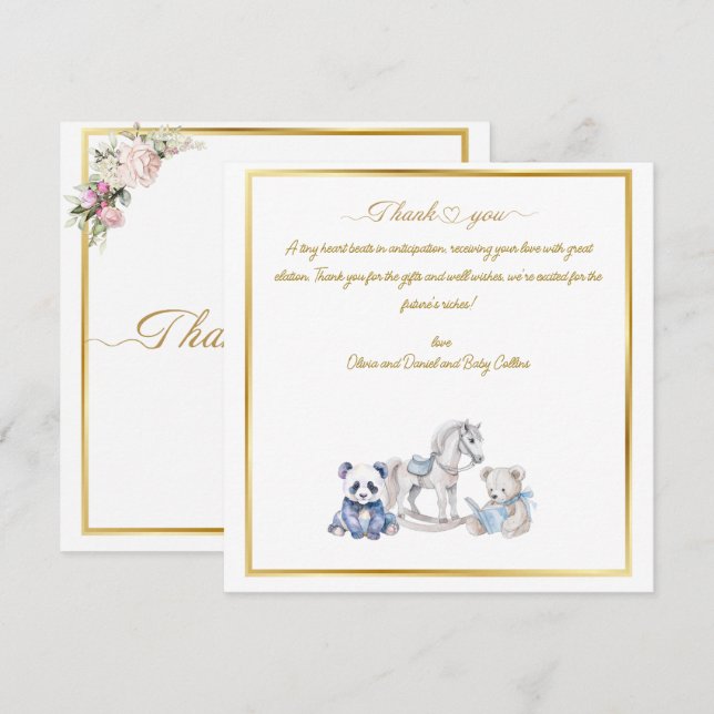 Custom Baby Panda mit Rockpferd Dankeskarte (Vorne/Hinten)