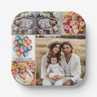 Custom Baby Photo Paper Plate – Brown Frame  Pappteller