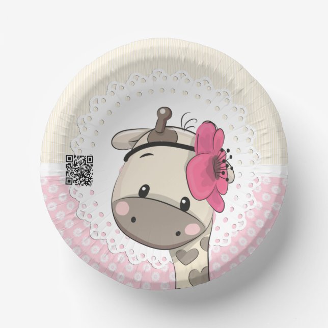 Custom Baby Pink Giraffe Paper Bowls Pappteller (Vorderseite)